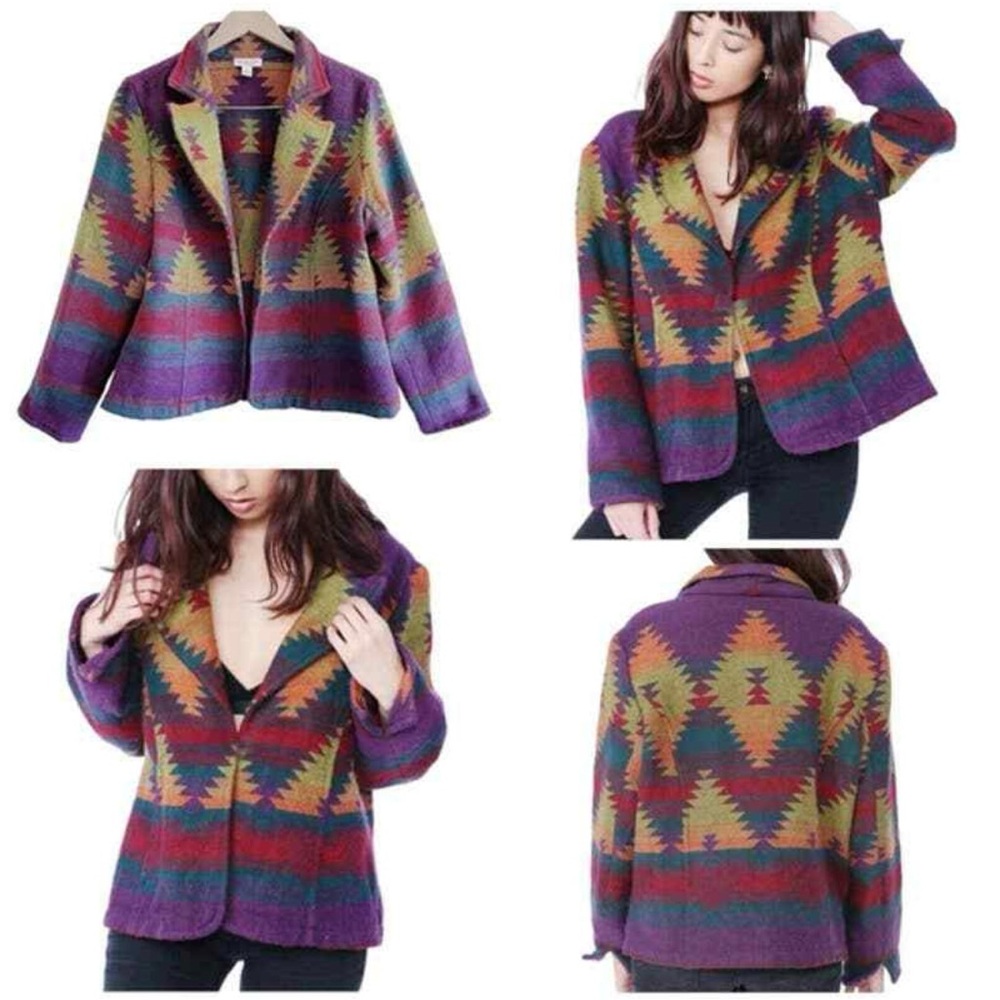Vintage W Med Southwestern Aztec Navajo Print BlazerJacket CowGirl Colorful